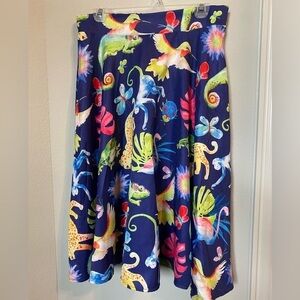 Multicolored knee length tropical print skirt, Women sz Large, modest feminine